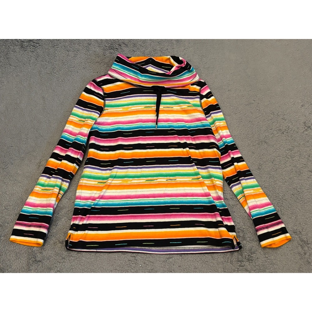 Chaps Sport Cowl Neck Long Sleeve Top Womens Medium Drawstring Multicolor Stripe